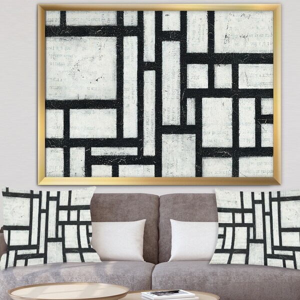 Designart 'Black and White Labyrinth geometric' Mid-Century Modern Framed Art Print. Opens flyout.