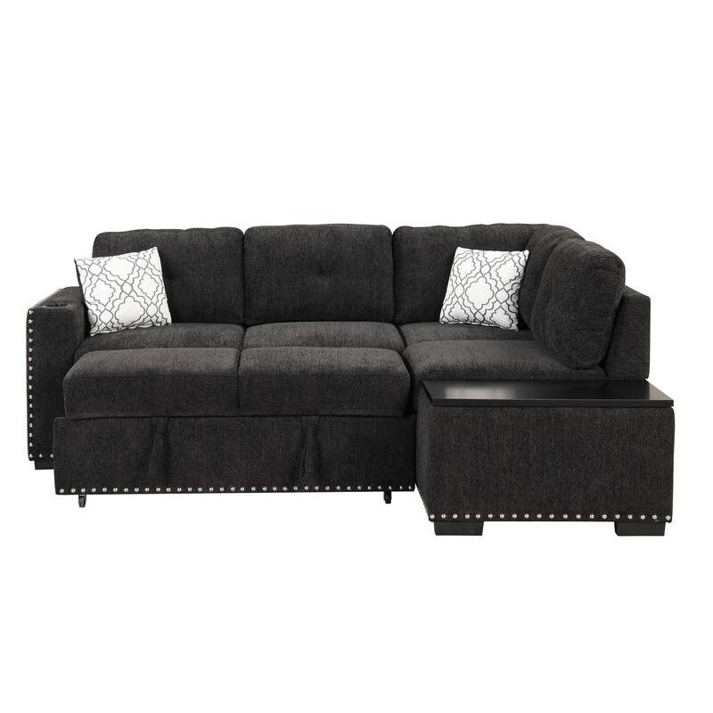 83.8" L-Shaped 4-Seat Sofa with Pull-Out Bed & Storage