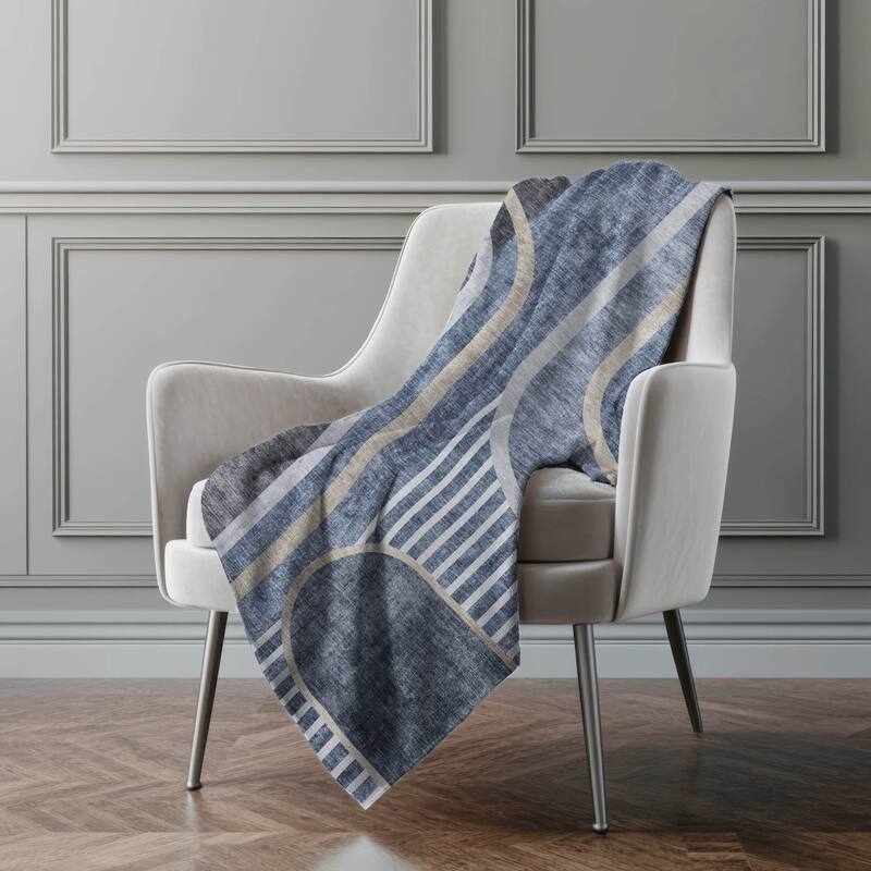 Premium Machine Washable Casual Contemporary Sherpa Throw Blanket - Navy - 4'2" x 5'10"