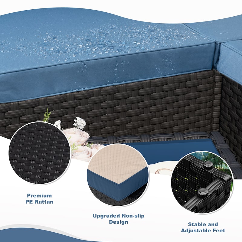 8-Piece Outdoor Patio Wicker Conversation Set with Fire Pit Table, Sectional Sofa & Cushions - N/A