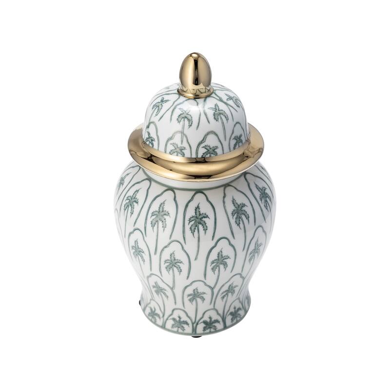 Sagebrook Home Modern Tropical Ceramic Jar with Coastal Palm Trees