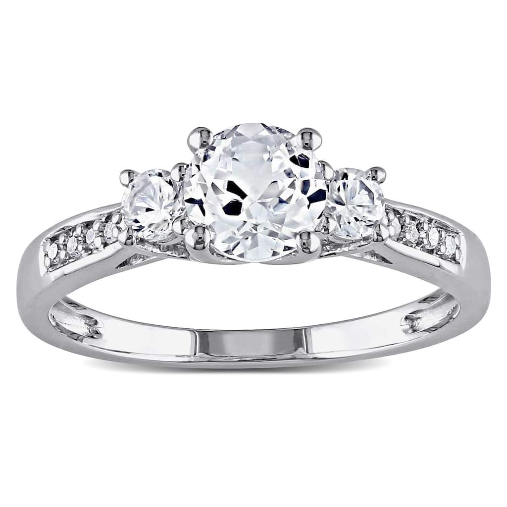 Miadora 3-Stone Sapphire and Diamond 10k White Gold Engagement Ring