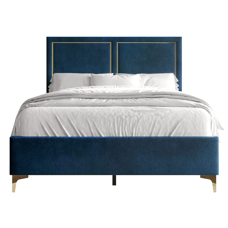 CraftPorch Minimalist Upholstered Velvet Bed - Full - Blue