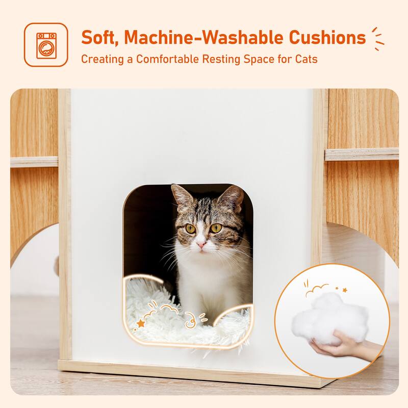 Modern Rocket Shape Multi-level Cat Tree with 3 Condos & Dangling Balls
