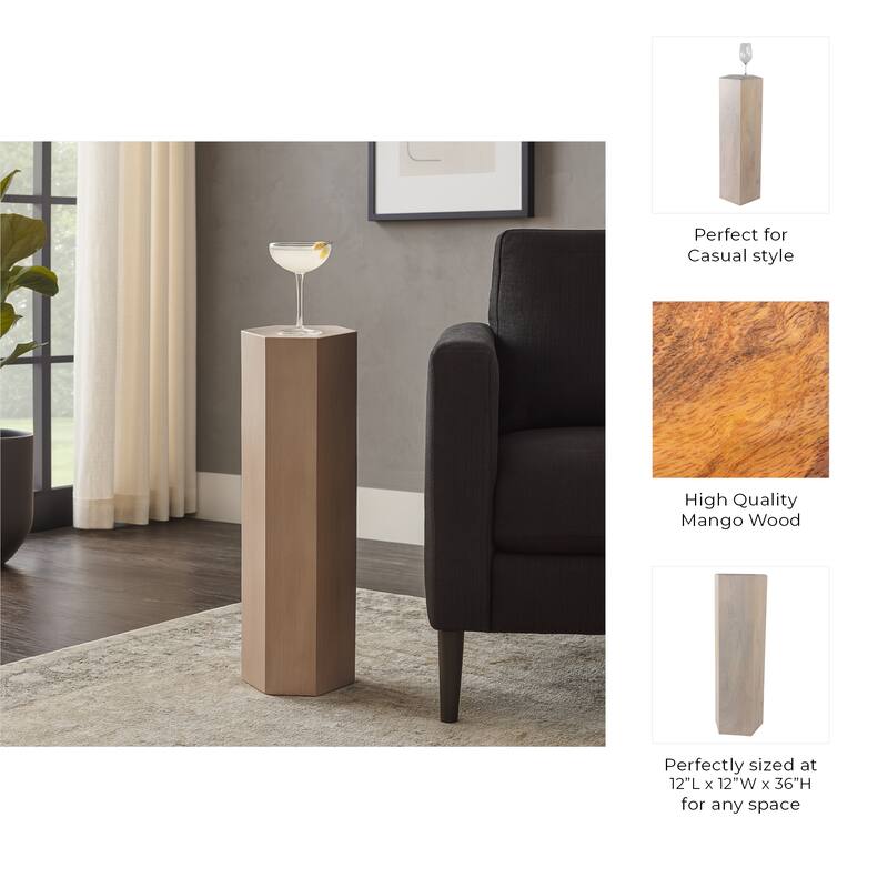 Elegant Natural Wood Accent Side Table with Geometric Design - 36", Tan