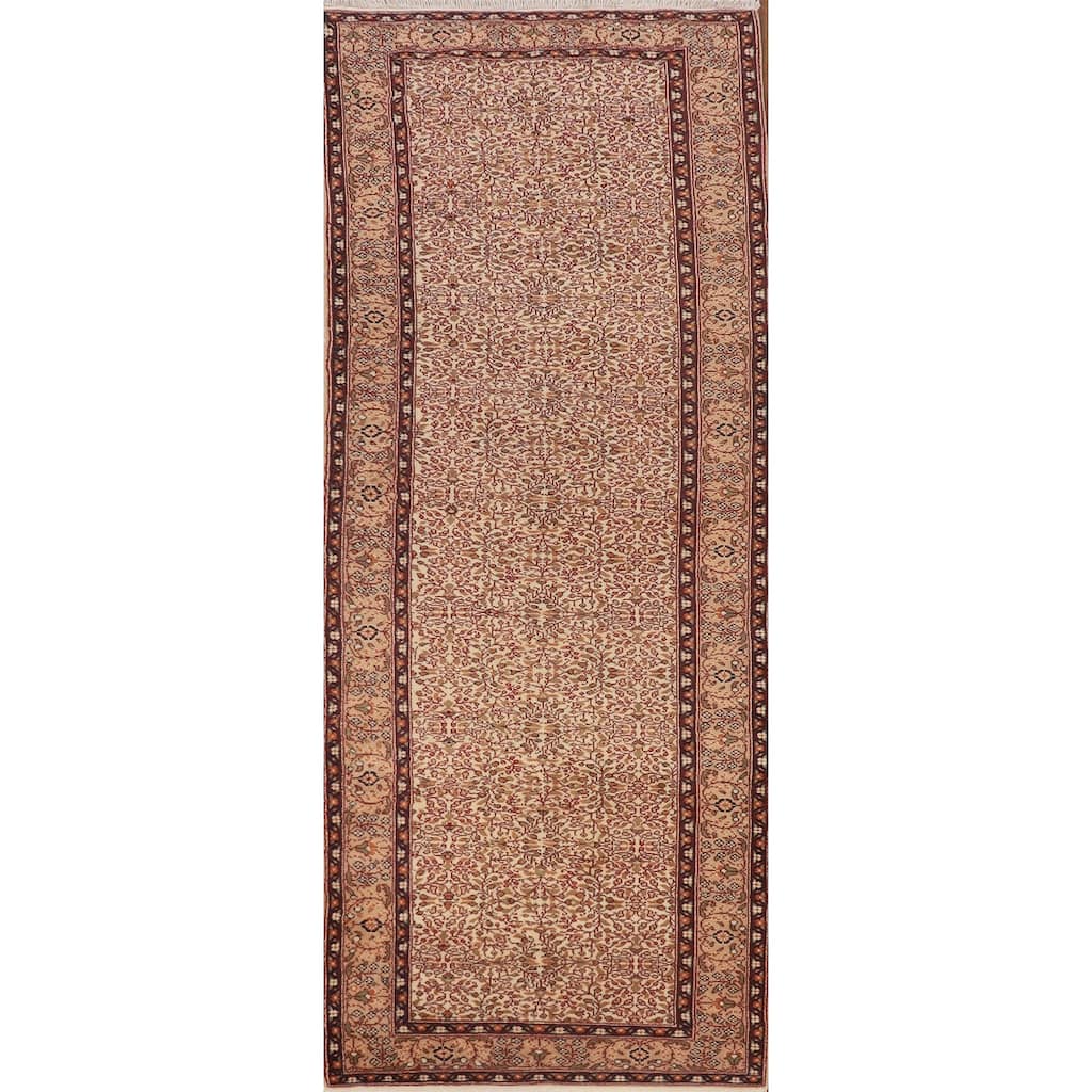 Floral Anatolian Vintage Runner Rug Hand-Knotted Wool Carpet - 3'3" X 9'5"