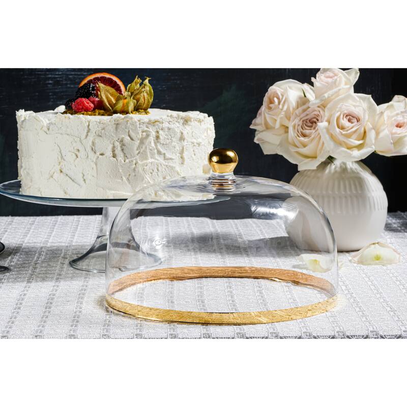 Majestic Gifts Inc. Glass Cake Dome W/ Gold Rim & Gold Knob - 11.75"D - 11.75"