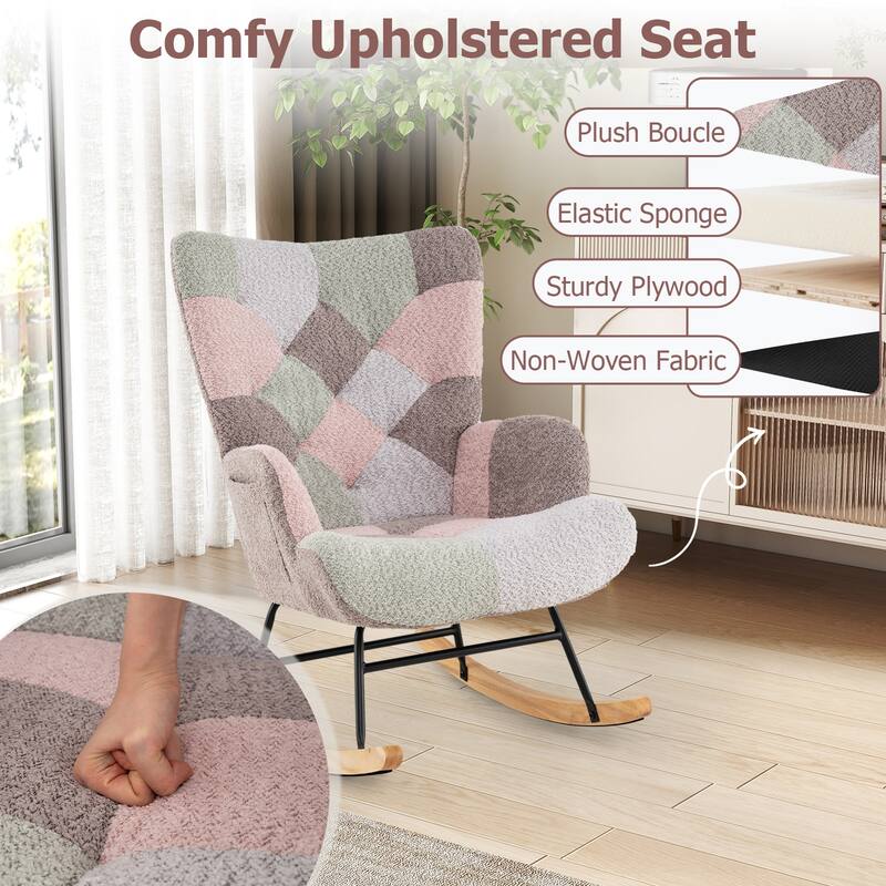 Gymax Nursery Rocking Chair Upholstered Boucle Fabric Nursing Armchair