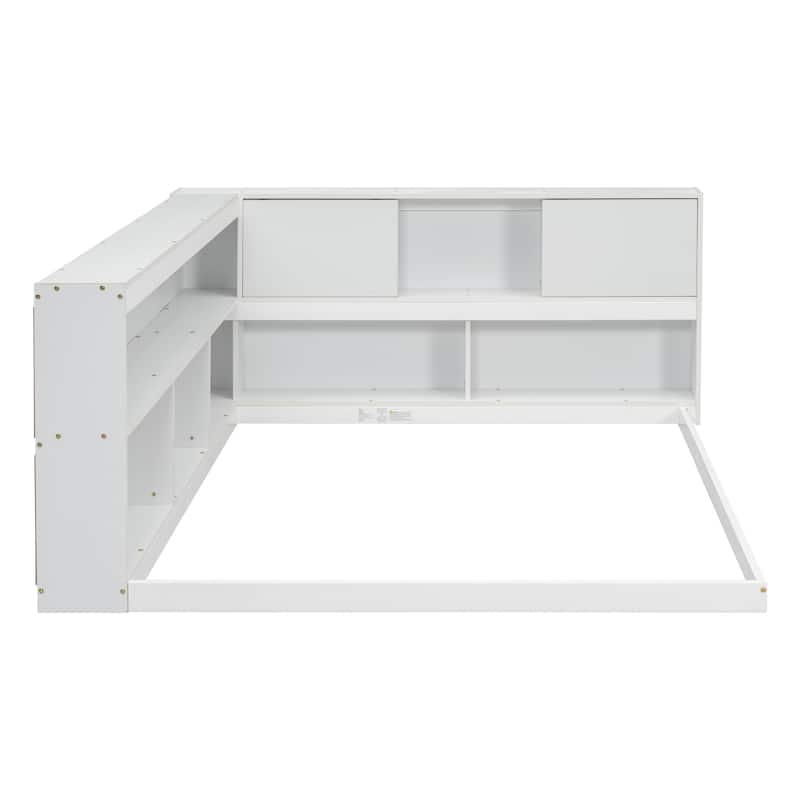 Floor Bed with L-shaped Bookcases