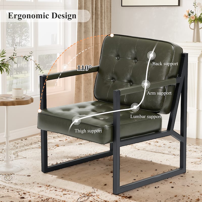 Leather Accent Chair, Accent Arm Chair Comfy Armchair with Metal Legs - Set of 1