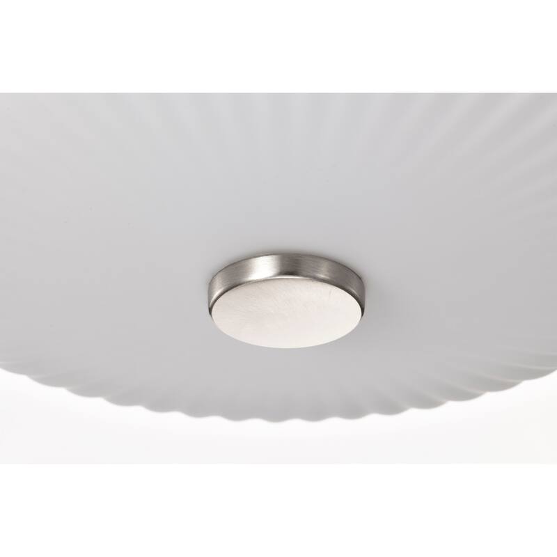 Royale 3 Light Flush Mount Brushed Nickel Finish Ribbed White Glass - Brushed Nickel