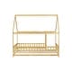 preview thumbnail 30 of 127, Wood Toddler House Bed with Roof Frame and Safety Guardrails Montessori Floor Bed without Slats No Door Houseshaped Platform Bed