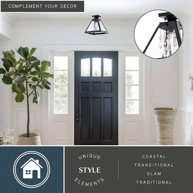 Tremont 12.5-in W Crystal Black Urban Loft Semi Flush Mount Ceiling Light - 12.5-in. W x 12.25-in. H x 12.5-in. D
