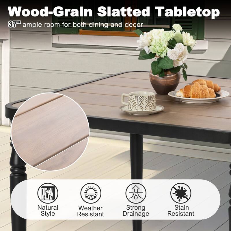 5-Piece Textilene Patio Dining Set with Umbrella Hole, Stackable Design