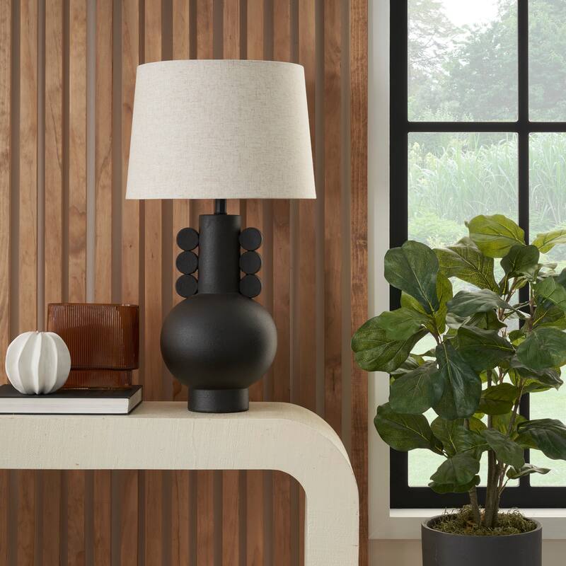 Nourison 29" Matte Black Ceramic Spherical Table Lamp