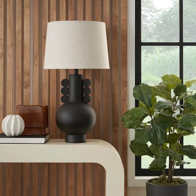 Nourison 29" Matte Black Ceramic Spherical Table Lamp