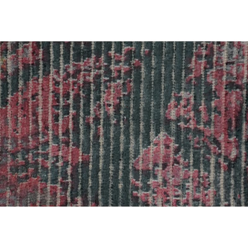 Hand Knotted Oriental Viscose Silk Carpet Modern Pictorial Pink Abstract Area Rug - 7' 7'' X 5' 6''