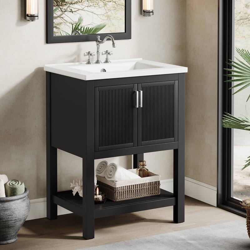 23.5 Inch Single Bathroom Vanity With Ceramic Top, Sink Included