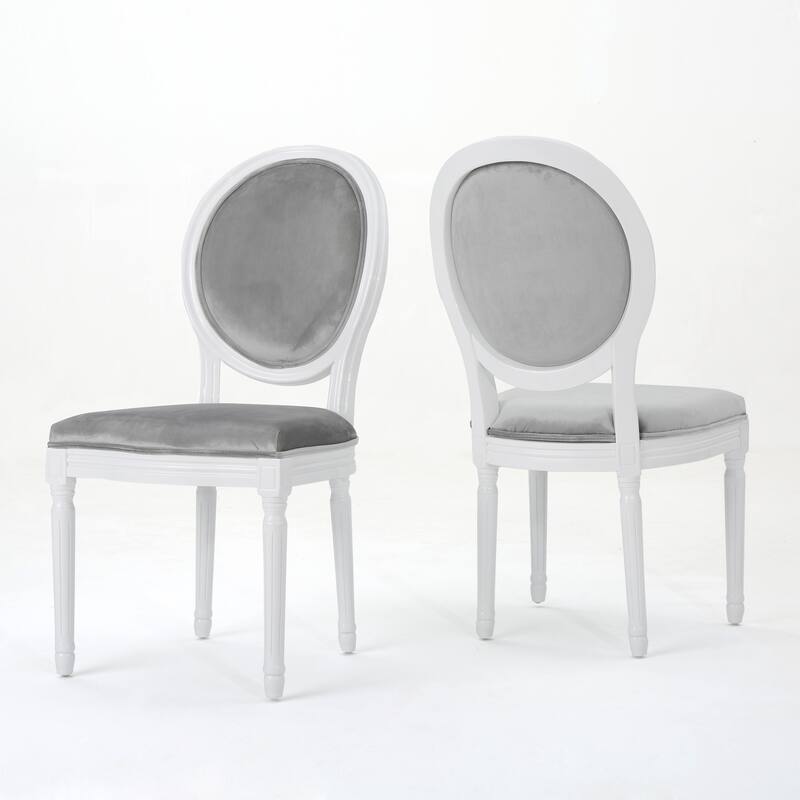Set of 2 French Dining Chairs Grey Side Chair Round Back Accent Chairs