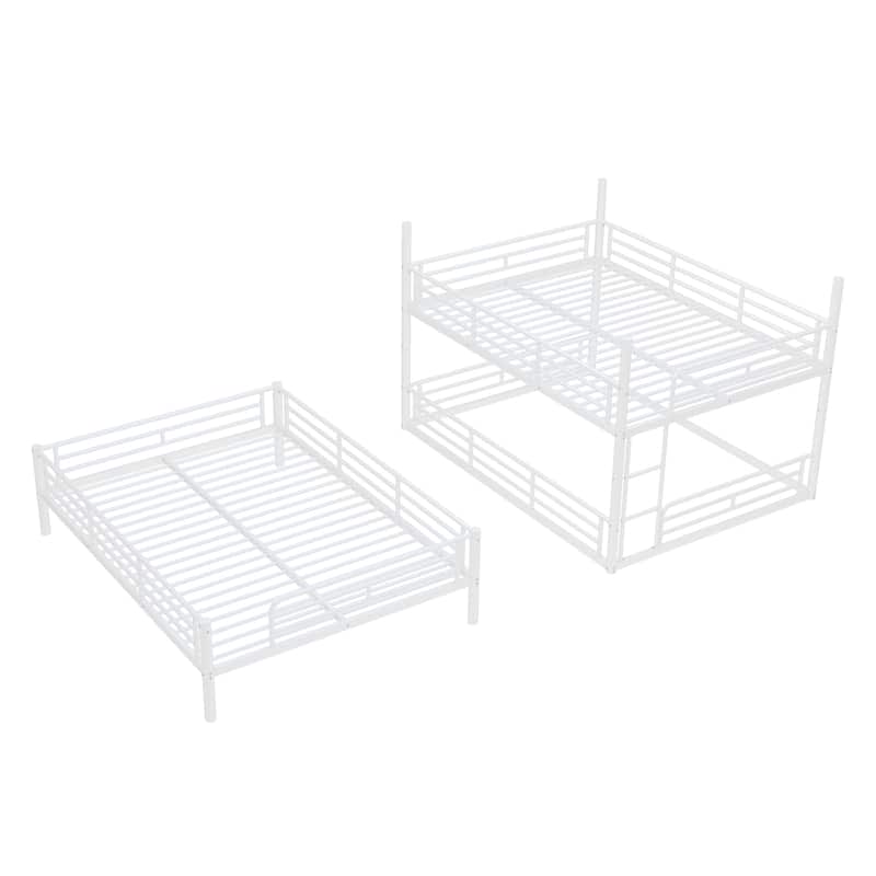 Queen over Queen over Queen Bunk Bed, Metal Triple Bunk Bed with Safety Guardrails, Bunk Bed with Noise-reduced Design