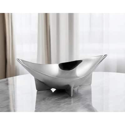 HomeRoots 12" Silver Aluminum Oval Centerpiece Bowl - 11.5' X '4' X '7.5