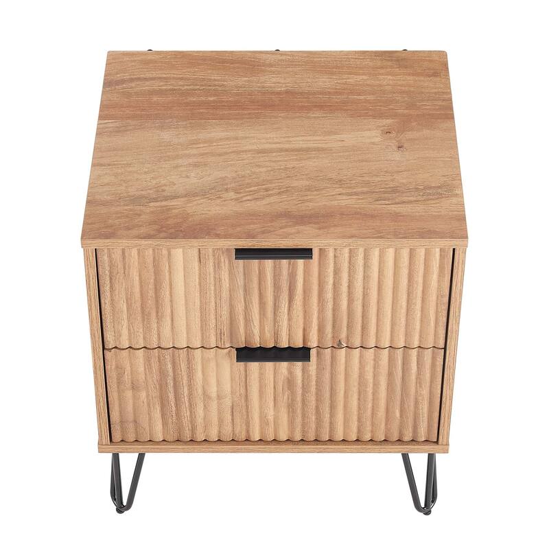 Manhattan Comfort Dumbo Mid Century Nightstand with 2 Drawer and Metal Feet.