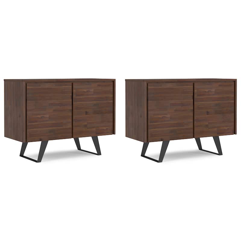 WYNDENHALL Mitchell Solid Acacia 40 inch Storage Cabinet in Distressed Charcoal Brown (Set of 2)