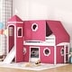 preview thumbnail 1 of 31, Castle Frame Bed Wood Loft Bed Loft Bed Convertible To Mini Playground with Pink Tent and Tower, Child Bed Tent Pink - Twin