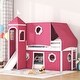 preview thumbnail 15 of 31, Full Size Loft Bed with Castle Tower, Slide, and Play Tent, Solid Pine Wood Construction with Spacious Under-Bed Play Area Red