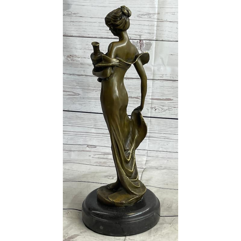Girl Holding Vase Bronze Statue Sculpture Figure Marble Base French Art 13 Inches X 5 Inches
