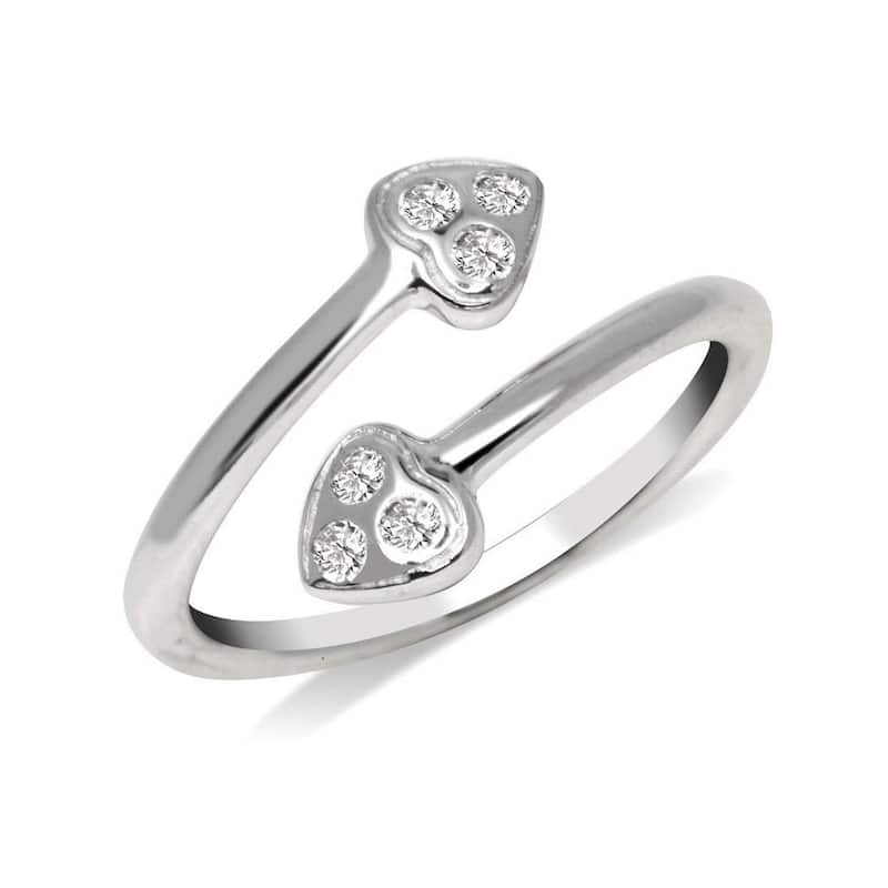 Curata Solid 10K Yellow or White Gold Small Heart Bypass Adjustable Cubic Zirconia Toe Ring (10mmx15mm)