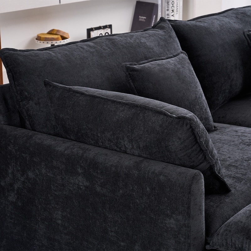 131.89" Chenille U-Shaped Sectional Sofa Bed with Sleeper & Iron Frame Support