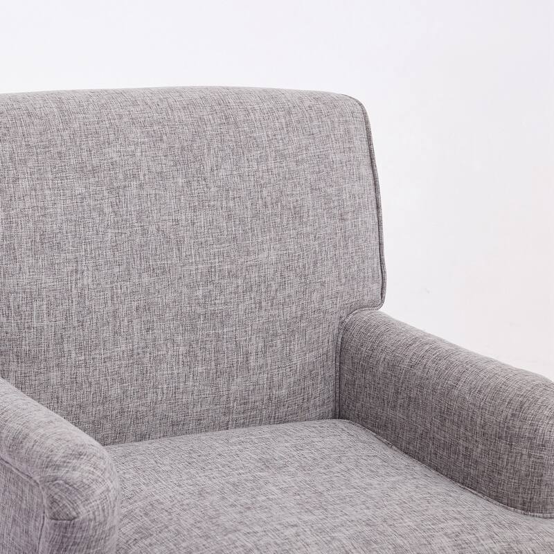 Upholstered Linen Fabric Armchair with Antique Solid Wood Legs, Accent Chair Single Sofa Chair for Living Room, Bedroom