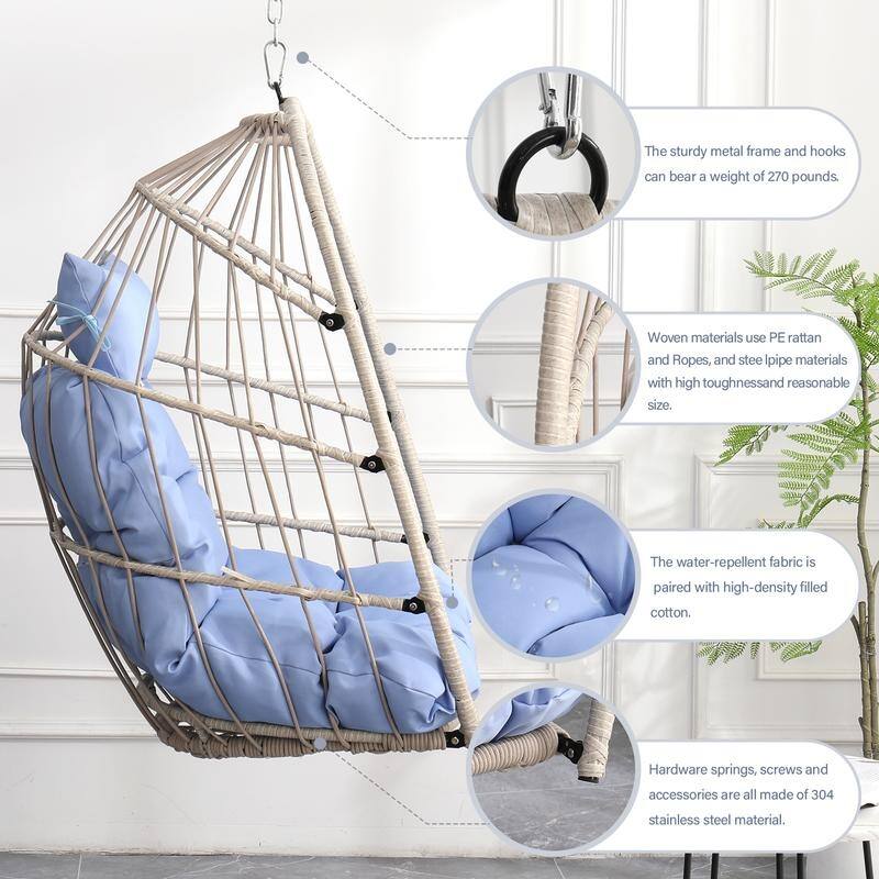 Rattan Egg Swing Chair – PE Wicker Hanging Chair For Garden, Patio & Outdoor Relaxation - 28.34in. W X40.50in.DX22.00in. H