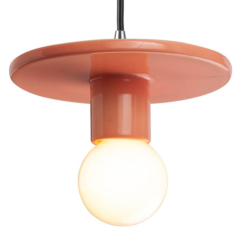 Justice Design Group Ceramic Discus Pendant - Gloss Blush - Polished Chrome/Black Cord/Gloss Blush
