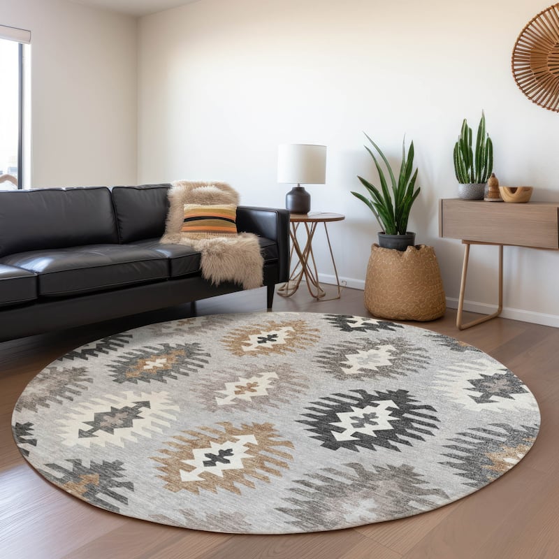 Machine Washable Indoor/ Outdoor Boho Tribal Chantille Rug