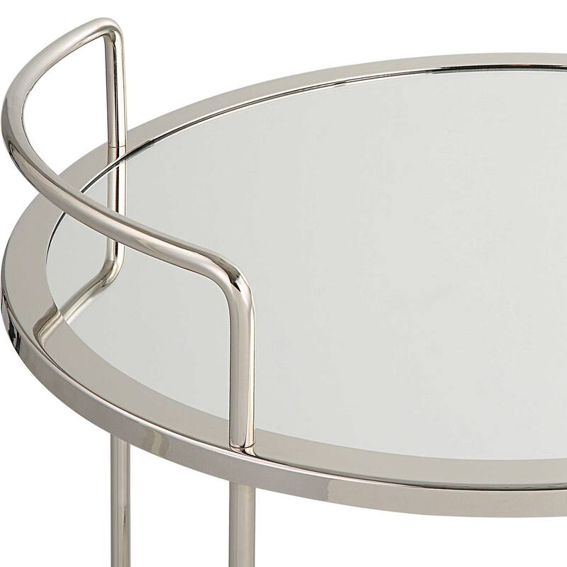 Two Tier Round Glass Top Rolling Bar Cart - 28.75" - Chrome