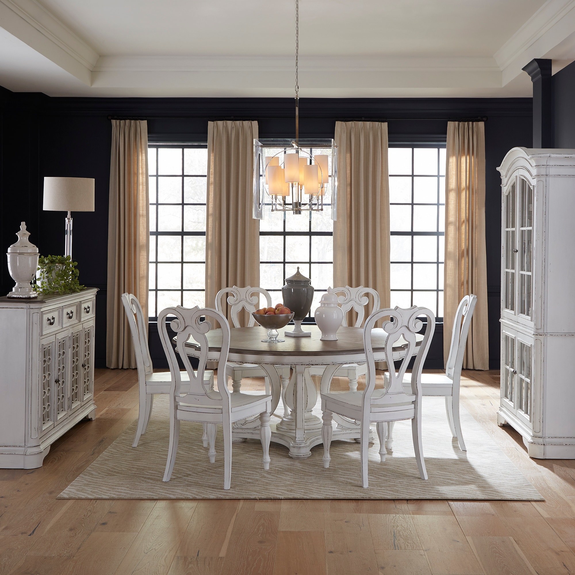 Magnolia Manor Antique White Optional 7 Piece Round Pedestal Table