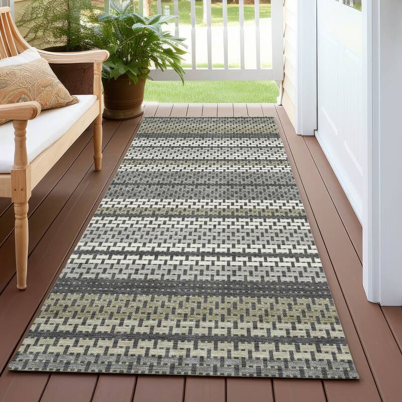 Machine Washable Indoor/ Outdoor Boho Stripe Chantille Rug - Gray - 2'3" x 7'6"