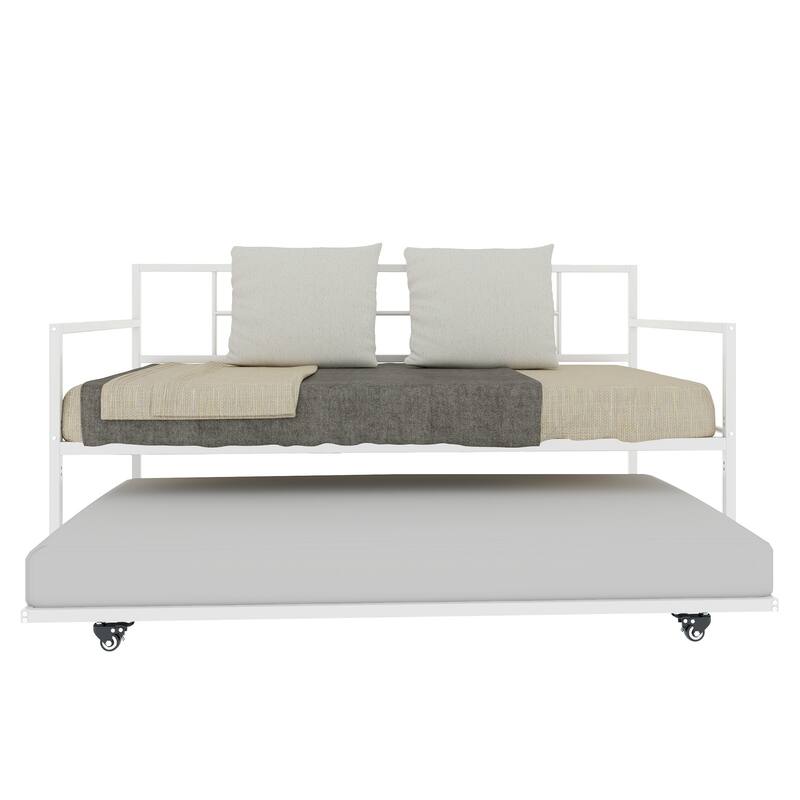 Twin White/Black Pull-out Metal Bed