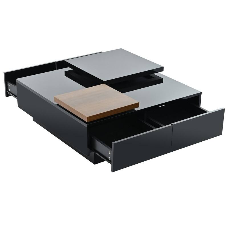 Modern Movable Block Coffee Table with Hidden Storage - High Gloss Square Design for Living Room