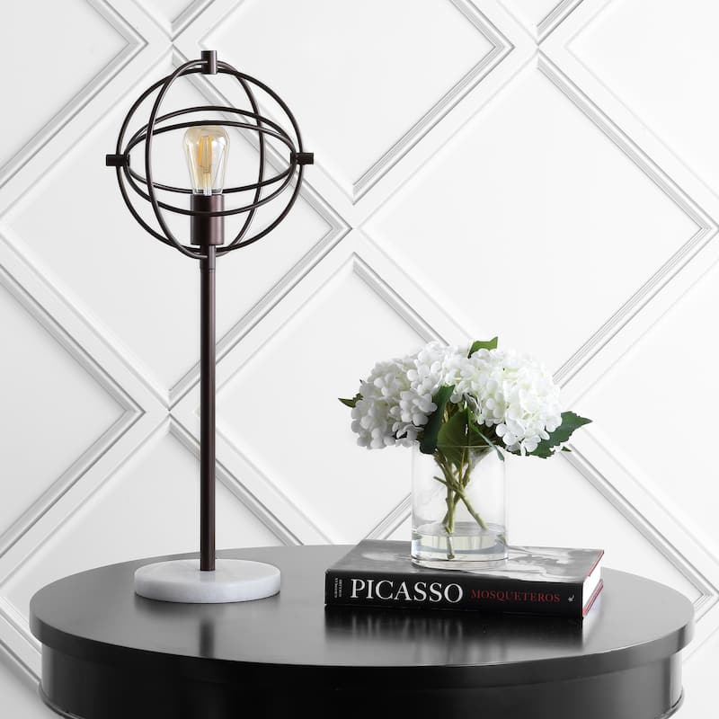 Ana Caged 26.5" Edison Bulb Metal/Marble Modern LED Table Lamp, Oil Rubbed Bronze by JONATHAN Y