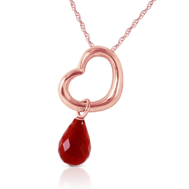 3.30 Carat 14K Solid Gold Heart Necklace w/ Dangling Natural Ruby
