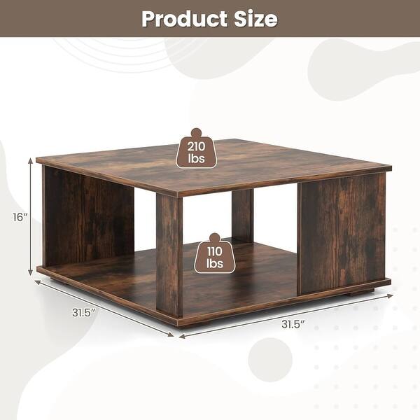 Rustic Brown 2-Tier Coffee Table with Storage Shelf and L-Beam Design ...
