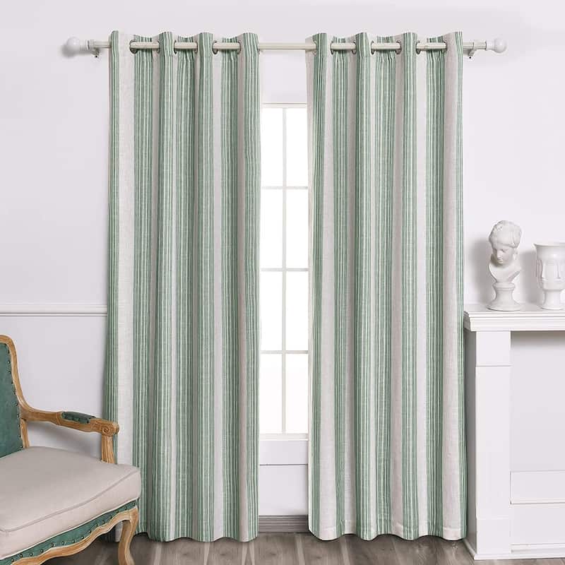 DriftAway Chris Vertical Striped Pattern Linen Textured Lined Blackout Window Curtains - 52" Width x 84 " Length -  Seafoam Blue