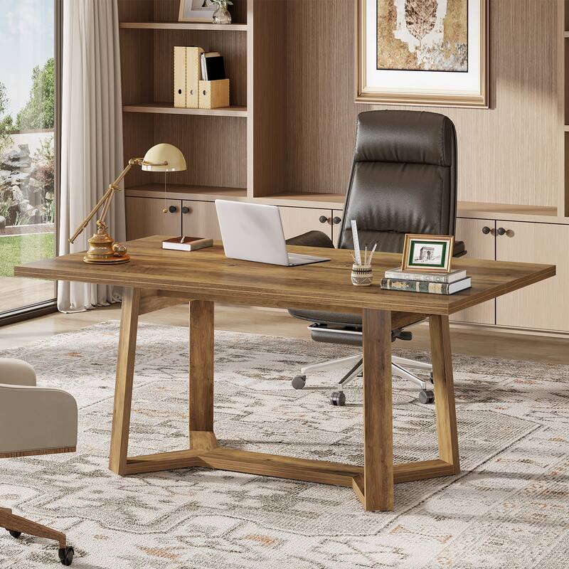 Wood Executive Home Office Desk, Simple Computer Writing Workstation Study Accent Table, Office Study Room