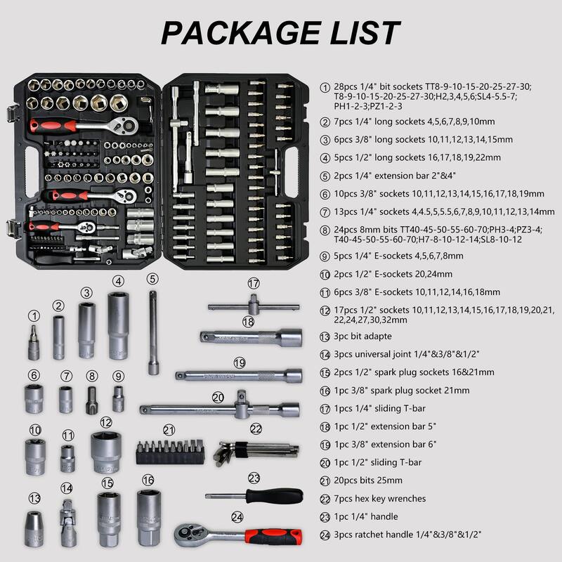 Universal Home Car Repair Tool Set, Socket and Ratchet Wrench Toolbox 171pcs