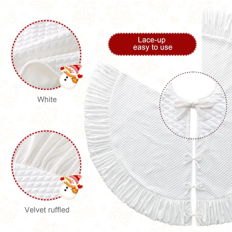 Glitzhome 72"D Oversized Deluxe Red/White Velvet Ruffled Christmas Tree Skirt