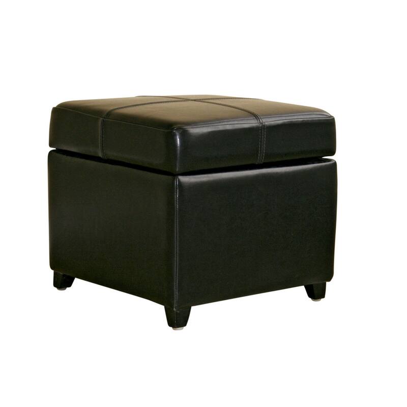 Black Bi-cast Leather Storage Ottoman - Black - Medium