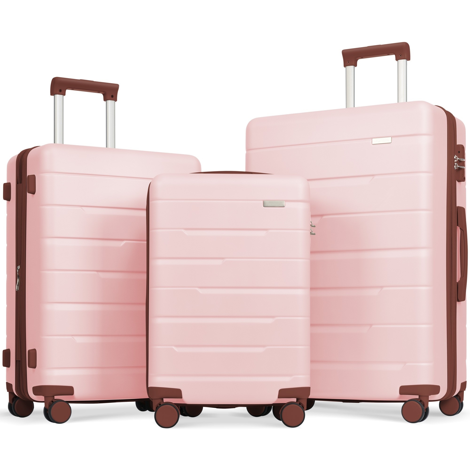 3 Piece Luggage Sets Hard Case Expandable Checked Luggage Suitcase Set Pink